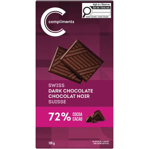 Compliments Chocolate Bar 72% Cocoa Swiss Dark