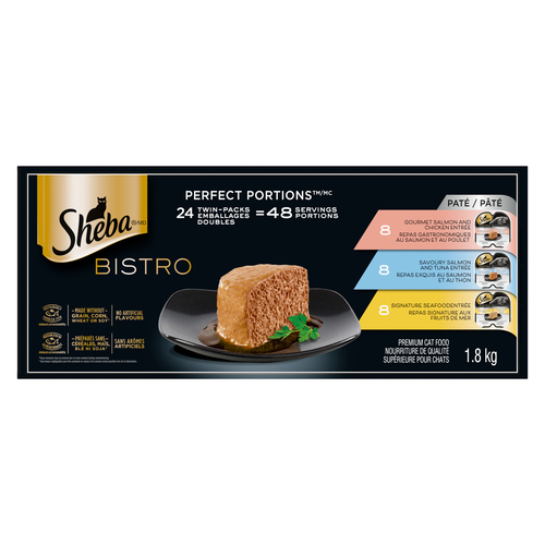 Sheba Bistro Perfect Portions Salmon & Chicken, Savoury Salmon & Tuna and Signature Seafood Adult Wet Cat Food Paté Variety 24 Pack