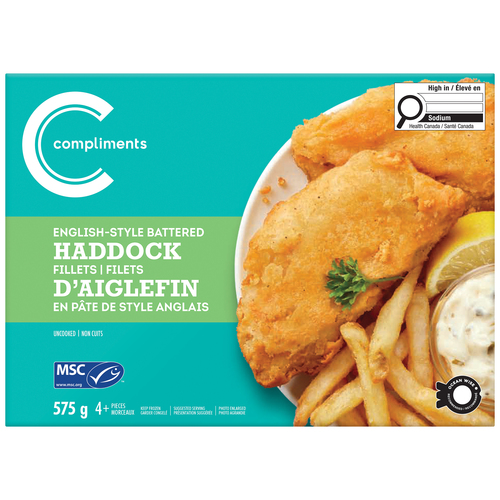 Buy Compliments Frozen Haddock Fillets Battered 575 g | FreshCo