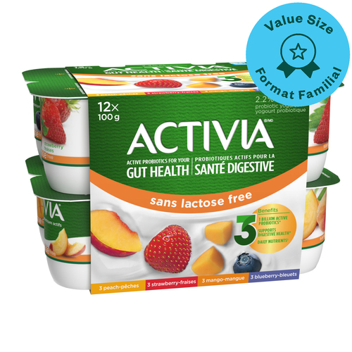 Activia Lactose-Free Probiotics Yogurt Strawberry Blueberry Peach Mango Value Size 12 x 100 g