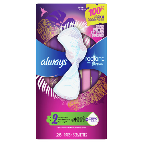 Always Radiant Pads Size 2 With Wings Clean Scent