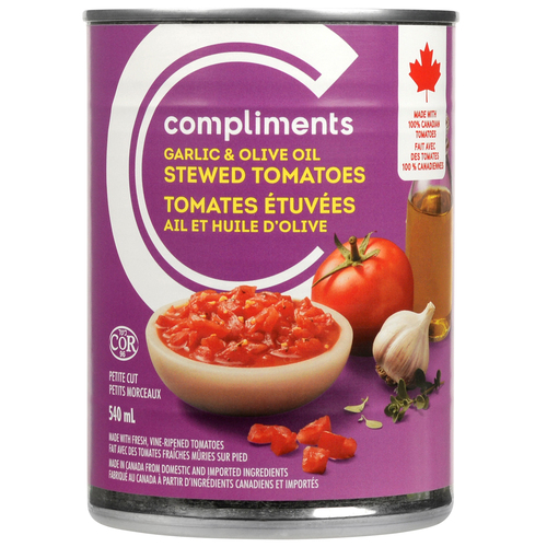 Compliments Canned Petite Cut Stewed Tomatoes Garlic & Olive Oil