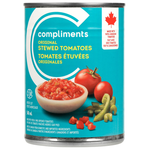 Compliments Canned Petite Cut Stewed Tomatoes Garlic & Olive Oil