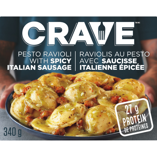 CRAVE Pesto Ravioli with Spicy Italian Sausage