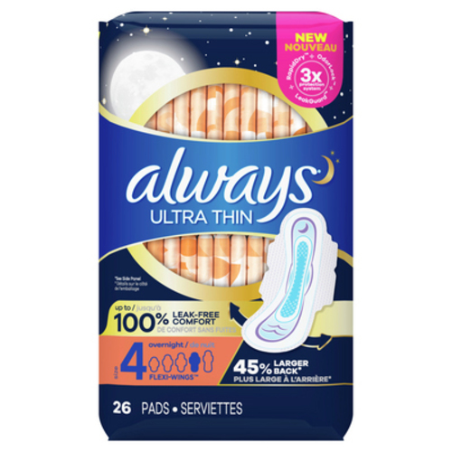 Buy Always Ultra Thin Overnight Pads Size 4 With Wings Unscented