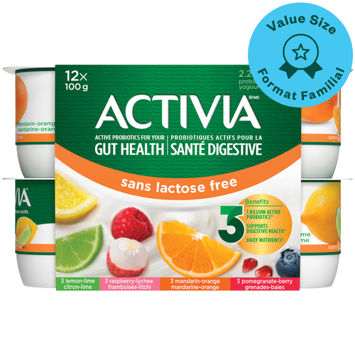 Activia Lactose-Free Probiotic Yogurt Variety Pack Value Size 12 x 100 g