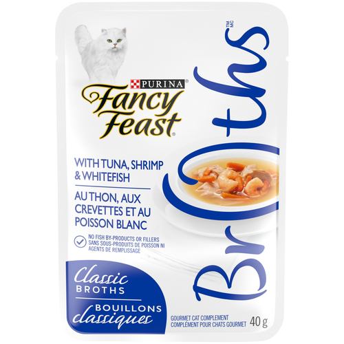 Fancy Feast Classic Broths Cat Treats with Tuna, Shrimp & Whitefish
