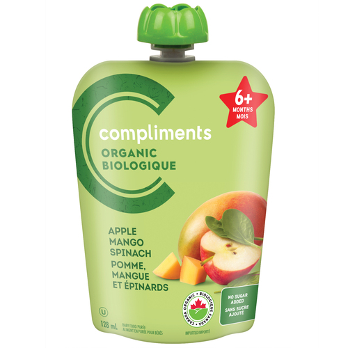 Compliments Organic Baby Food Purée Apple, Mango & Spinach