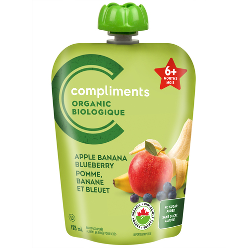 Compliments Organic Baby Food Purée Apple, Banana, Raspberry & Oatmeal