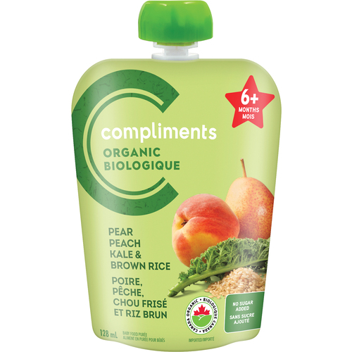 Compliments Organic Baby Food Pear Peach Kale & Brown Rice Pouch