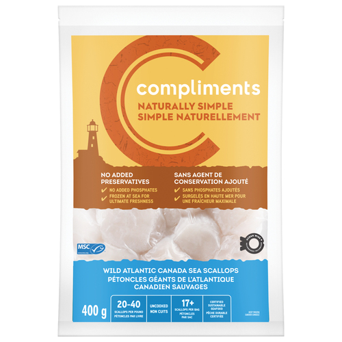 Compliments Naturally Simple Frozen Atlantic Canada Wild Sea Scallops