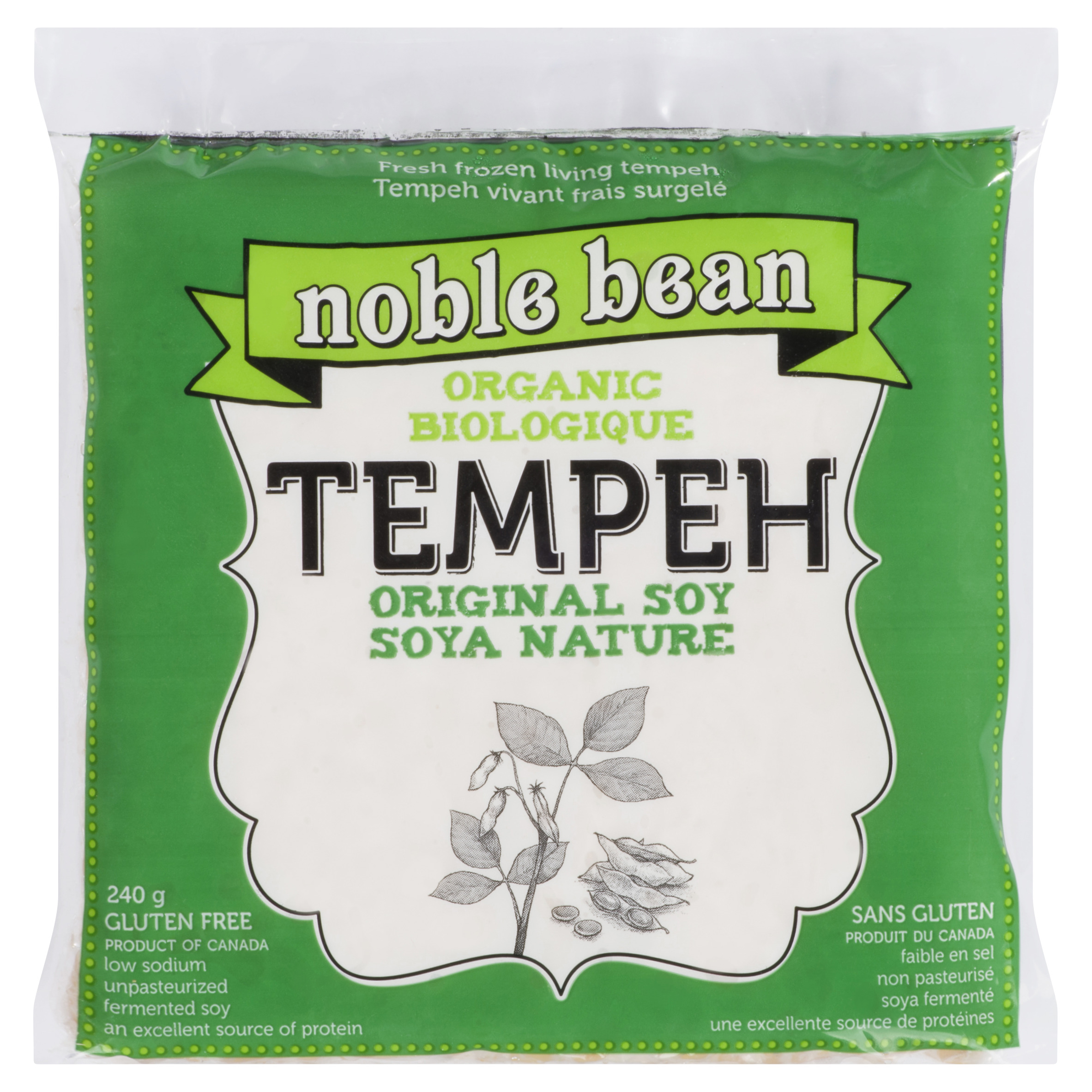 Buy Noble Bean Organic Gluten-Free Frozen Tempeh Soy Original 240 g ...