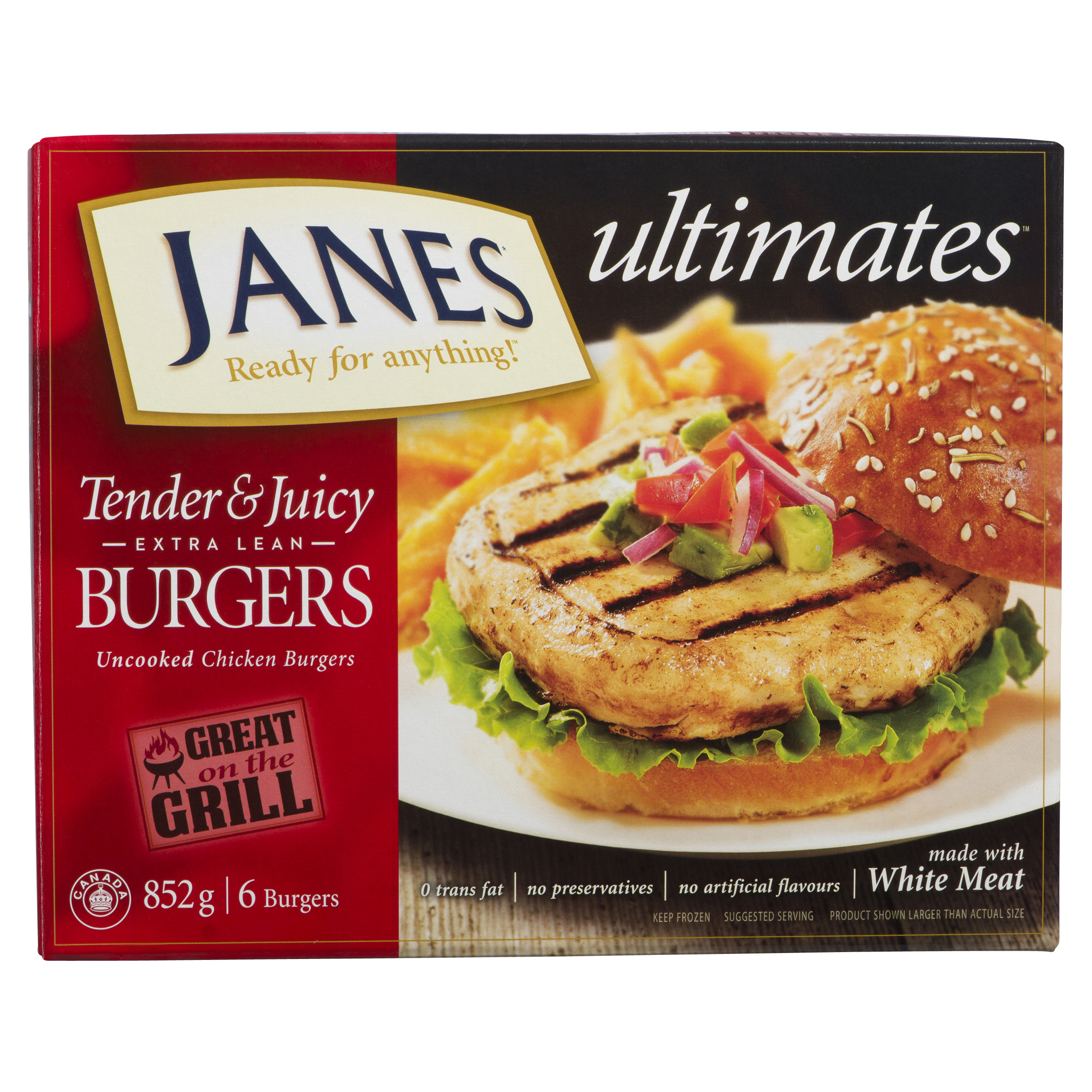 Janes Extra Lean Uncooked Frozen Chicken Burgers