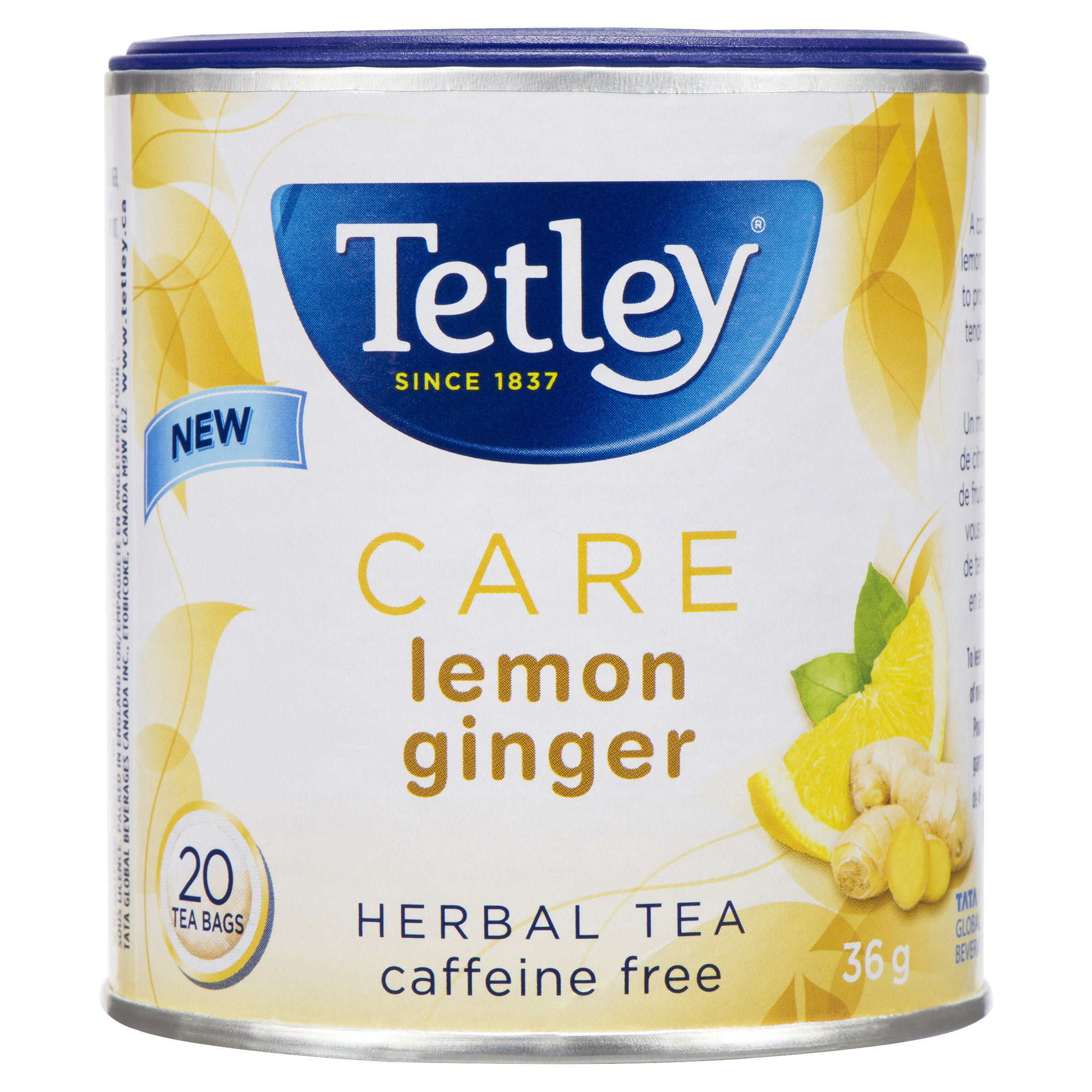 Tetley Caffeine-Free Care Herbal Tea Lemon Ginger