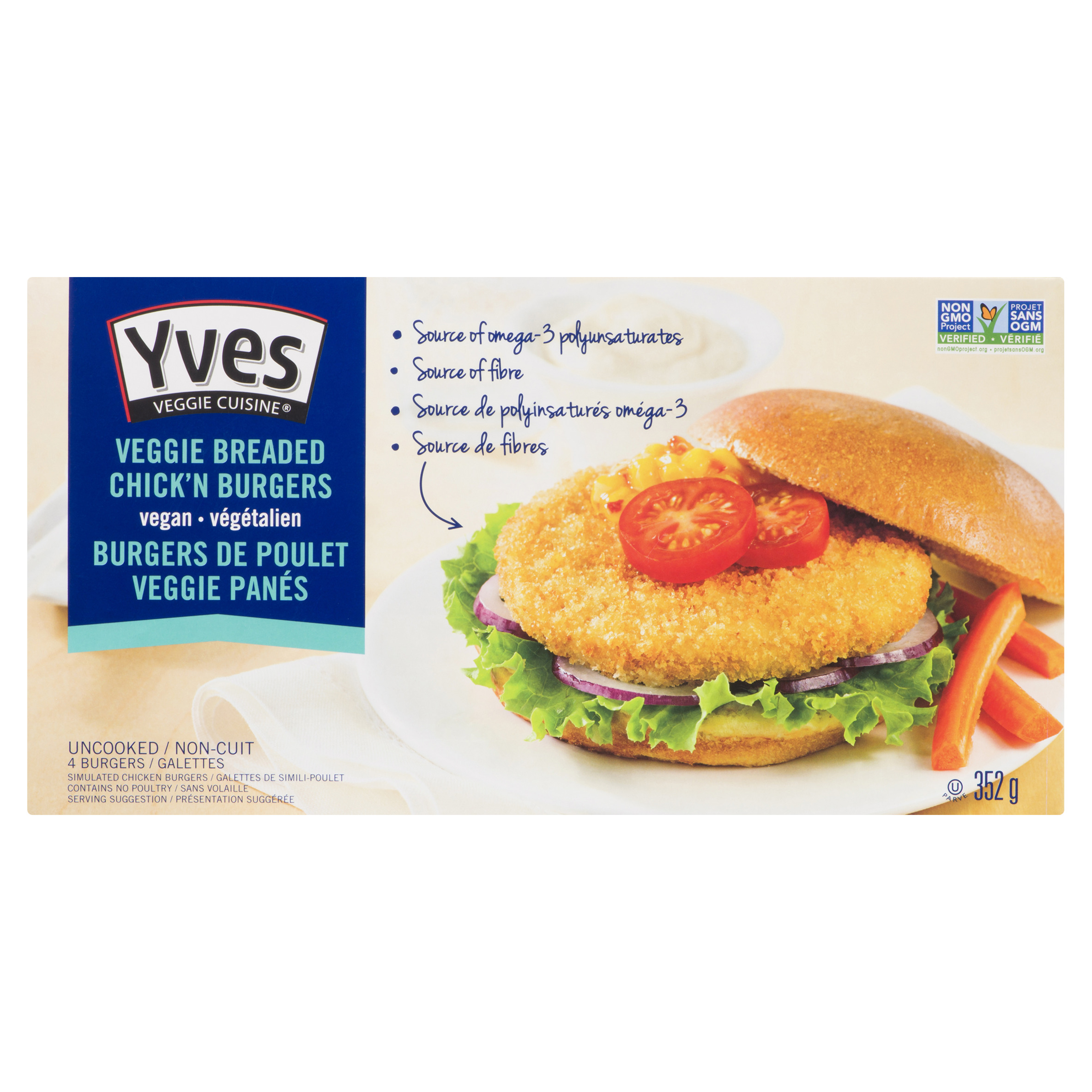 Buy Yves Veggie Cuisine Breaded Chick'n Burgers 352 g (frozen