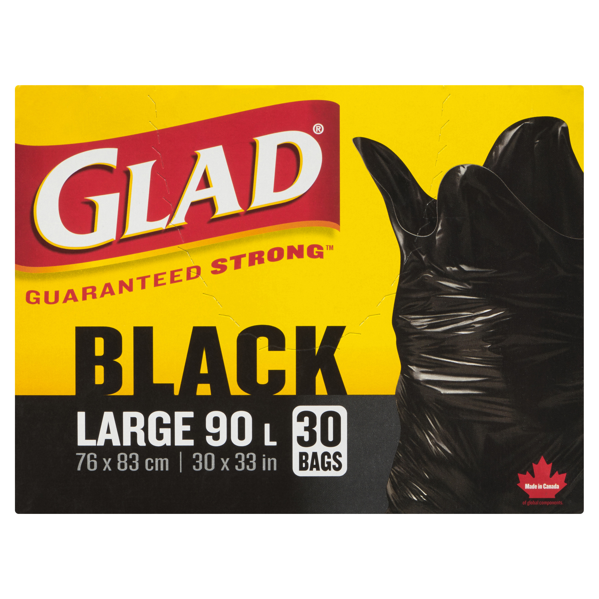 Glad Garbage Bags Black Large 90 Litres 30 Bags 