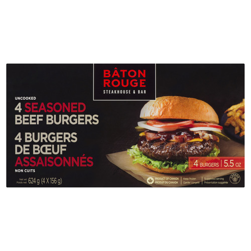 Baton Rouge Frozen Beef Burgers 4 Seasoned 4 Pack 624 g