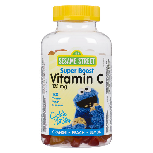Sesame Street Vitamin C 125 mg Vegan Gummies Orange Peach Lemon 180 Count