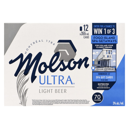 Buy Molson Ultra Beer 3% Alcohol 12 x 355 ml (cans) | IGA