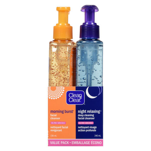 Clean & Clear Facial Cleanser Morning Burst Night Relaxing Deep Value Pack