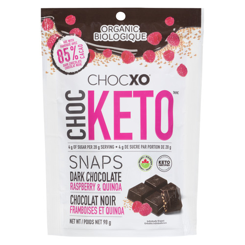 Buy ChocXO Organic Keto Snaps Dark Chocolate Raspberry & Quinoa 98