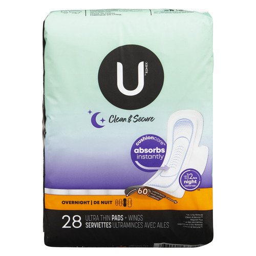 U by Kotex Clean & Secure Ultra Thin Overnight Pads With Wings