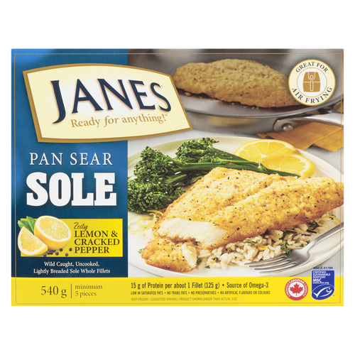 Janes Frozen Sole Fillets Lightly Dusted Zesty Lemon & Cracked Pepper