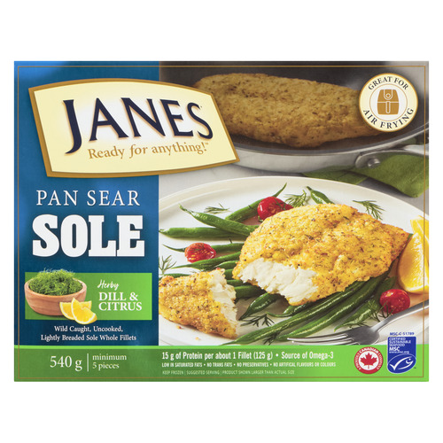 Janes Frozen Sole Fillets Lightly Dusted Herby Dill & Citrus