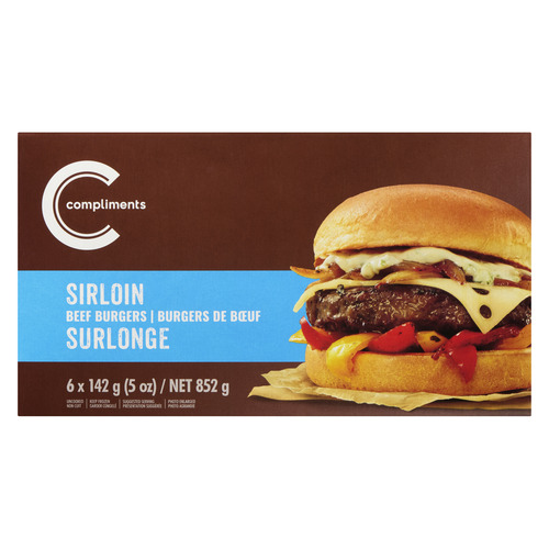 Buy Compliments Frozen Beef Burgers Sirloin 6 x 142 g | Thrifty Foods
