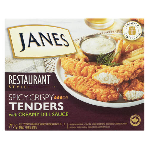 Janes Fully Cooked Breaded Seasoned Chicken Breast Fillets Crispy Tenders with Smokey BBQ Sauce