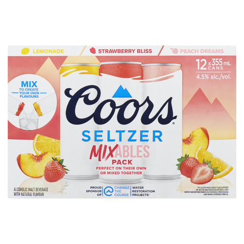 Coors Seltzer Mixables Pack Alcoholic Beverage 4.5% Alcohol 12 x 355 ml (cans)