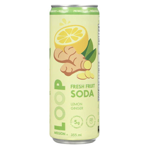 Buy Loop Mission Soda Fresh Fruit Lemon Ginger 355 ml (can) | Foodland