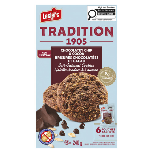Leclerc Tradition Soft Oatmeal Cookies Chocolatey Chip & Cocoa 240 g