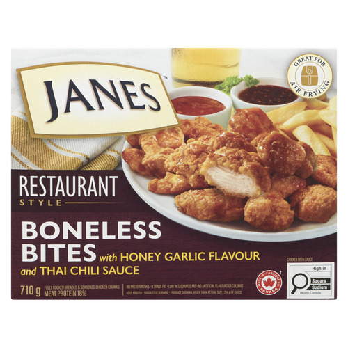 Janes Frozen Boneless Chicken Bites Honey Garlic & Thai