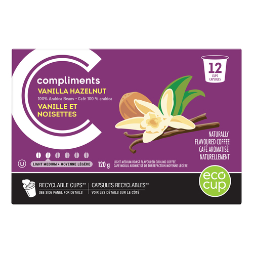 Compliments Coffee Pods Vanilla Hazelnut Light Medium