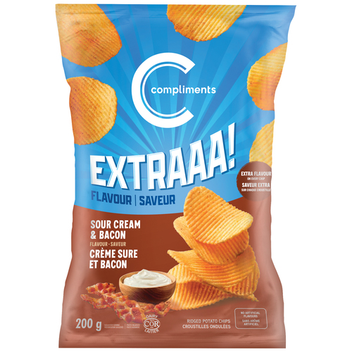 Compliments Extraaa! Ridged Potato Chips Sour Cream & Bacon