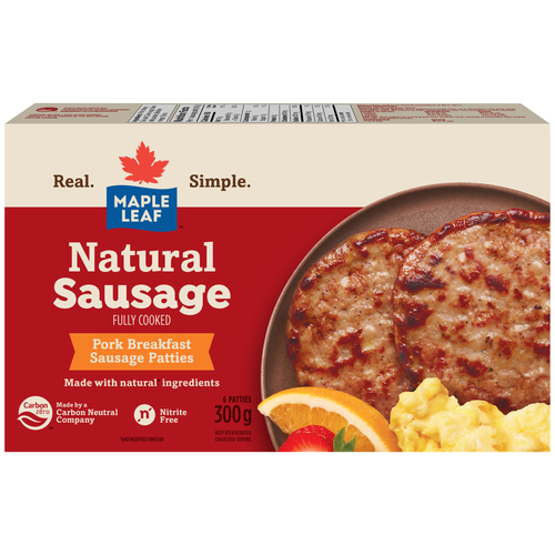 Maple Leaf Natural Sausage Patties Pork Breakfast Fully Cooked
