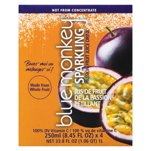 Buy Blue Monkey Sparkling Juice Passion Fruit 4 x 250 ml (cans
