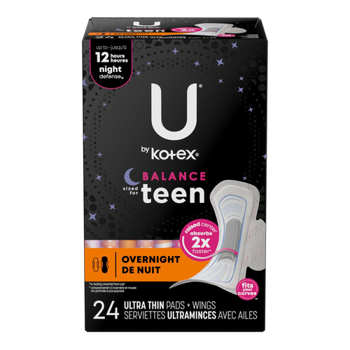 U by Kotex Teen Ultra Thin Overnight Pads With Wings
