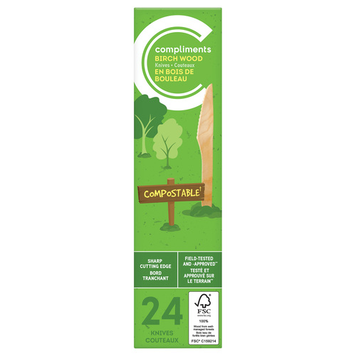 Buy Compliments Compostable Knife Birch Wood Cutlery 24 Pack | FreshCo