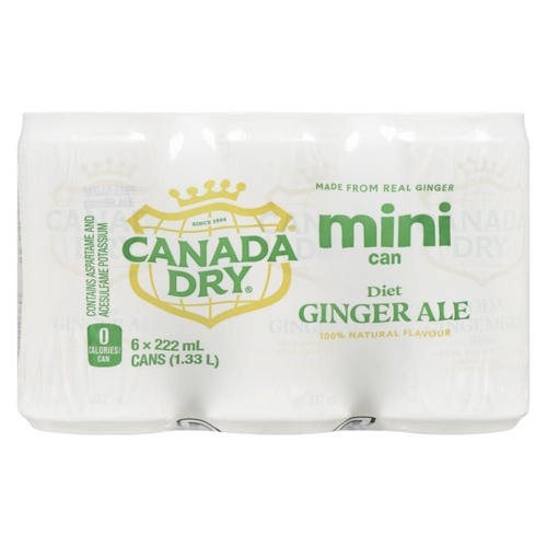 Canada Dry Diet Soft Drink Ginger Ale 6 x 222 ml (cans)
