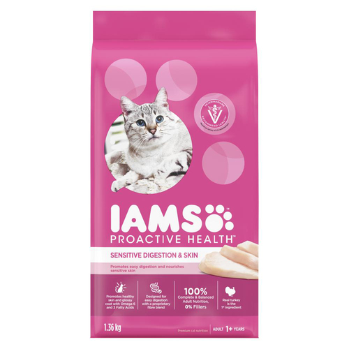 Iams Proactive Health Sensitive Digestion & Skin Turkey Adult Dry Cat Food