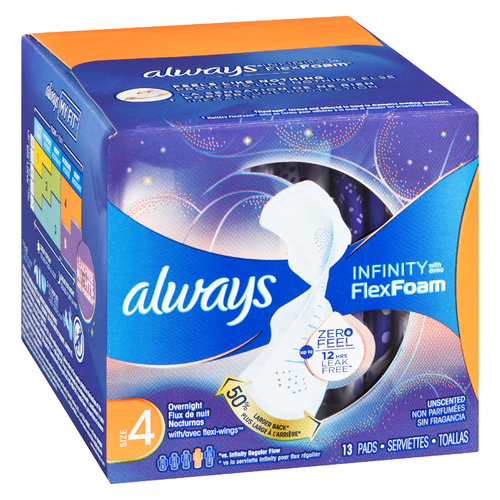 Buy Always Infinity Flex Foam Overnight Pads Size 4 Unscented 13