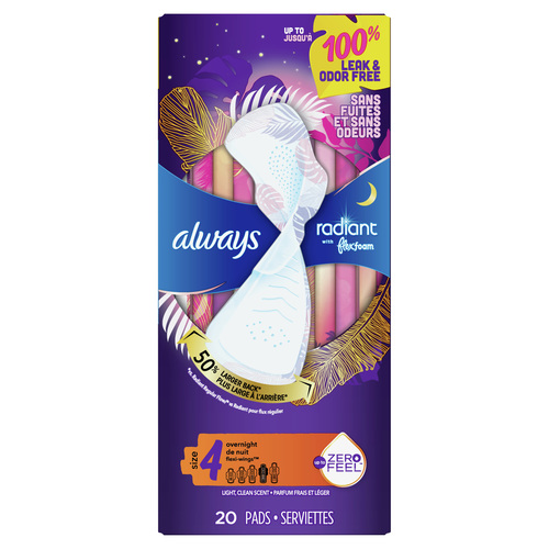 Always Radiant Overnight Pads Size 4 With Wings