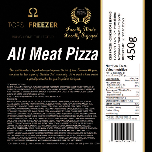 Tops Freezer Frozen Pizza All Meat
