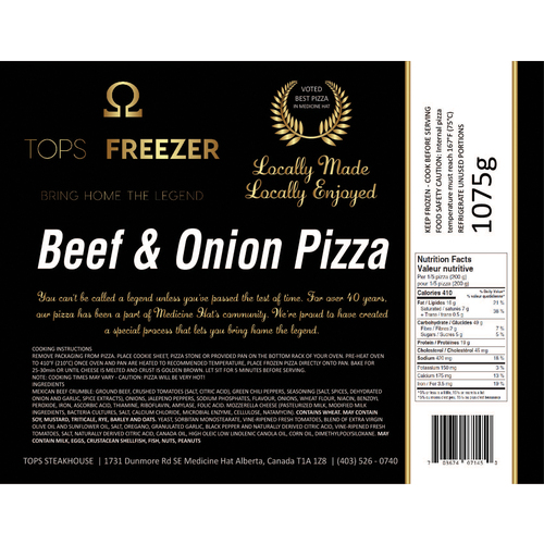 Tops Freezer Frozen Pizza Beef & Onion