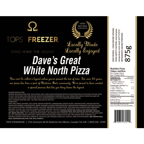 Tops Freezer Frozen Pizza Dave's Great White North