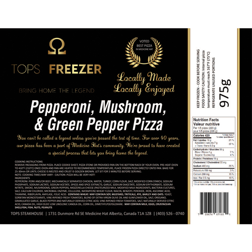 Tops Freezer Frozen Pizza Pepperoni Mushroom Green Pepper Deluxe