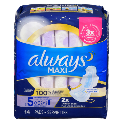 Always Maxi Pads Extra Heavy Overnight Size 5 With Wings