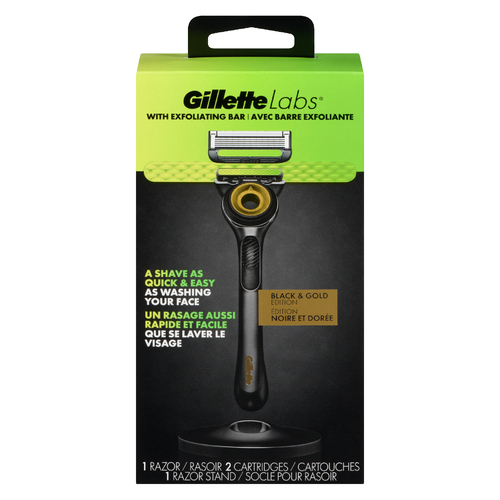 Buy Gillette Labs Black And Gold Edition Razor With 2 Blades 1 Stand ...
